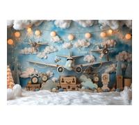 YongFoto Travel Adventure Aircraft Backdrop 8x6ft Cute Clouds Sky Airplane Photography Background Adventure Awaits Baby Shower Boy 1st 2nd Birthday Party Banner Kids Portraits Photoshoot Wallpaper
