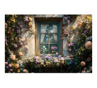 YongFoto Vintage Stone Wall Window with Colorful Blooms View Backdrop 5x3ft Profusion Flower Lush Green Vine Romantic Dreamy Natural Pastoral Photography Background Wedding Party Banner Room Decor