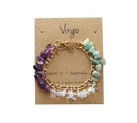 YONGHONGKEJI 12 Constellations Stone Bracelets for Womens Irregular Natural Chakra Gemstone Crystal Bracelets Peridot Lapis Lazuli Chain Cuff Bangle Multi-Layer Stacked Wristbands Gifts for Women Vi