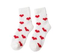 OutFyt 3 Pairs Warm Winter Bed Socks For Women And Girls, Loving Heart Comfort Slipper Socks, Thick, Fuzzy, Fluffy, Casual Floor Socks, Causal Home Sleeping Xmas Gift, Red