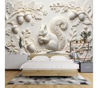 YONGHONGKEJI 3D Embossed Squirrel Bedroom Wallpaper 40X28Inch Relief Oak Leaf Wildflower 3D Wallpaper Large Wall Paper for Kids Bedroom Living Room Home Decor Squirrel 100X70Cm/40X28Inch(Wxh)