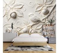 YONGHONGKEJI 3D Textured Wall Mural 40X28Inch Sparrow On Oak Branch Acorn Bedroom Wallpaper Nature Embossed Gypsum Wall Paper for Livingroom Nature Textured Home Decor Bird 100X70Cm(W X H)