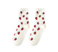 OutFyt 3Pairs Fluffy Slipper Socks Women Comfort Bed Socks Fruit Pattern Thermal Cute Terry Socks High Elasticity Soft Fuzzy Socks Home Casual Sleeping Xmas Gift,Strawberry