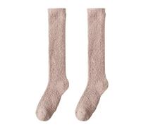 YONGHONGKEJI 3Pairs Long Fluffy Socks Womens Knee High Candy Colors Cosy Soft Casual Floor Socksthick Winter Fuzzy Bed Home Sleeping Xmas Gift Coffee