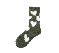 OutFyt 3Pairs Winter Warm Thick Soft Bed Socks For Ladies,Heart Pattern Knitted Socks Thermal Coral Fleece Socks Winter Fuzzy Slipper Socks Casual Home Sleeping Xmas Gift,Dark Green