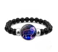 OutFyt Chakra Bracelet, 12 Zodiac Signs Constellation Astrological Bangle Natural Black Onyx Gemstone Bangle Healing Crystal Horoscope Bracelet Birthstone Jewelry For Men Couple,Aries