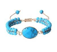 YONGHONGKEJI Chakra Bracelet, 4Mm Natural Blue Turquoise Stone Bangle Double Handmade Braid Bohemia Bracelets Healing Crystal Gemstone Bracelet Braided Rope Wristband Jewelry Gift For Women Men