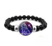 OutFyt Chakra Bracelets For Women, 12 Zodiac Signs Constellation Astrological Bangle Natural Black Onyx Gemstone Bangle Healing Crystal Horoscope Bracelet Birthstone Jewelry For Men Couple,Leo