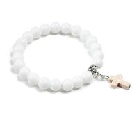 YONGHONGKEJI Chakra Bracelets For Women Natural White Porcelain Stone Bangle Cross Pendant Prayer Bracelets Healing Crystal Gemstone Bracelet Wristband Balance Lucky Beaded Bangles For Women Men