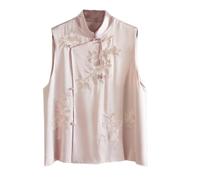 YONGHONGKEJI Chinese Style Cotton Vest Women's, Stand Collar Qipao Sleeveless Tops Embroidered Unique Sleeveless Jacket Elegant Improve Vintage Ethnic Vest,Pink,Xxl