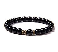 YONGHONGKEJI Crystal Bracelet, Natural Black Onyx Stones Bracelet Gold Color Spacer Bangles Charm Gemstone Yoga Chakra Stretch Stone Bead Lucky Jewelry For Women Men