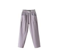 YONGHONGKEJI Harem Pants Womens,Cotton Linen Harem Pants Women with Pockets Elastic High Waist Capri Trousers Loose Sweatpants Casual Wide Leg Work Trousers Gray XXS