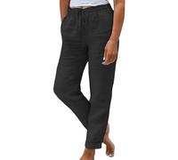 YONGHONGKEJI Harem Pants Womens,Womens Linen Harem Pants Summer Beach Trousers Casual Elastic Waist Tapered Sweatpants with Drawstring Pockets Lightweight Lounge Bottoms for Holiday Black Xs
