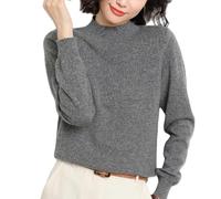 YONGHONGKEJI Jumper Women,Women's Mock Turtle Neck Jumper Knitted Half Turtleneck Pullover Stretch Long Sleeve Sweater Tops Plain Elegant Knitwear Casual Tunic Blouses for Winter Fall Spring Gray S