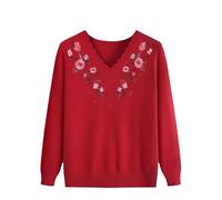 YONGHONGKEJI Ladies Jumper,Old Lady Jumper Middle Aged and Elderly Knitted Sweaters Floral Embroidered Pullover Long Sleeve Tops Lightweight Soft Base Layer Knitwear Grandma Gifts
