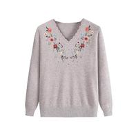 YONGHONGKEJI Ladies Jumper,Old Lady Jumper Middle Aged and Elderly Knitted Sweaters Floral Embroidered Pullover Long Sleeve Tops Lightweight Soft Base Layer Knitwear Grandma Gifts