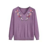 YONGHONGKEJI Ladies Jumper,Old Lady Jumper Middle Aged and Elderly Knitted Sweaters Floral Embroidered Pullover Long Sleeve Tops Lightweight Soft Base Layer Knitwear Grandma Gifts
