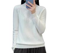 YONGHONGKEJI Ladies Jumper,Women Diamante Neckline Jumper Ladies Sweater Sparkly Glitter Shiny Knitted Half Turtleneck Pullover Plain Elegant Tunic Tops Casual Sweatshirt White M