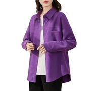 YONGHONGKEJI Ladies T Shirts Womens Corduroy Shirt Casual Button Down Long Sleeve Blouse with Pocket Work Jacket for Women Shacket Autumn Jackets Boyfriend Purple XXL