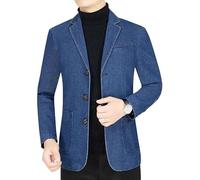 YONGHONGKEJI Men's Denim Blazer Smart Casual Sport Coat Notched Lapel Two Button Business Blazer Vintage Jean Jacket Mens Tailoring Distressed Denim Suit Jacket for Office Wedding Party