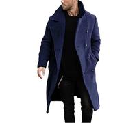 YONGHONGKEJI Mens Winter Wool Trench Coat Long Double Breasted Peacoat Regular Fit Overcoat Lapel Collar Peacoats Business Casual Men Winter Jackets Windproof Outwear with Pockets Navy Blue Xxl