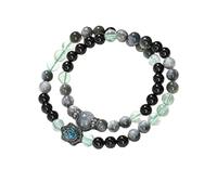 YONGHONGKEJI Natural Stone Healing Crystal Bracelets Gemstones Double Wrap Bead Bracelets Natural Black Agate Green Fluorite Eagle Eye Stone Bangles for 7 Chakra Yoga Meditation Wristbands
