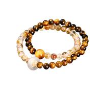 YONGHONGKEJI Natural Stone Healing Crystal Bracelets Reiki Gemstone Bangles for 7 Chakra Protection Natural Yellow Tiger Eye Stone Yellow Tower Crystal Agate Double Wrap Wristbands