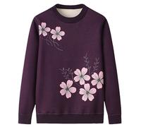 YONGHONGKEJI Sweater for Elderly Women Jumper Thick Warm Sherpa Lining Elderly Knitwear Elegant Long Sleeves Old Lady Sweater Winter Soft Knitwear Casual Tunics Tops Randma Gifts Dark Purple S