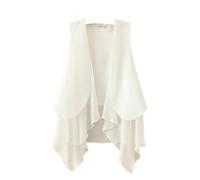 YONGHONGKEJI Waistcoat Women Vest Sleeveless Blazer V Neck Open Front Cardigan Duster Chic Layerd Chiffon Hem Jacket Business Casual Waistcoat Top Gilet Outerwear,White,Xxl