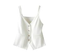 YONGHONGKEJI Waistcoat Women Womens Button Waistcoat Vest Top Casual Sleeveless V Neck Crop Tank Top Full Lined Sexy Backless Strapless Halter Corset Tops Retro Dressy Suit Gilet White L
