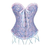 YONGHONGKEJI Women Corset Tops,Womens Black Basque Body Shaper Overbust Top Plus Vintage Floral Prints Lace Up Boned Bustier Underbust Corset Adjustable Shaping Waist Training Blue M