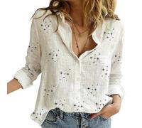 YONGHONGKEJI Womens Blouses Shirts,Womens Blouse Casual Long Sleeve V Neck Elegant Shirts Button Down Basic Loose Going Out Tops Office Work Jackets Summer Clothes Star White 4XL