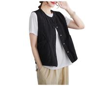 OutFyt Women'S Cotton Linen Waistcoat, Single Breasted Crew Neck Waistcoat Office Formal Suit Vest With Pockets Sleeveless Blazer Jacket Gilet Summer Vest Top,Black,L