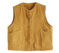 OutFyt Women'S Cotton Linen Waistcoat, Single Breasted Crew Neck Waistcoat Office Formal Suit Vest With Pockets Sleeveless Blazer Jacket Gilet Summer Vest Top,Caramel Color,S