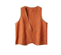 YONGHONGKEJI Women'S Cotton Linen Waistcoat, Single Breasted Suit Racerback Blazer Waistcoat Jackets With Pockets Chic Vest Tops Casual Jacket Gilet Summer Vest Top Orange Xl
