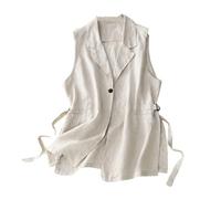 YONGHONGKEJI Women's Cotton Linen Waistcoat Sleeveless, Front Tie Lapel Office Vest Sleeveless Blazer Top Summer Spring Jacket Suit Waistcoat,Apricot,Xl