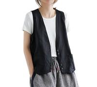 YONGHONGKEJI Women'S Linen Sleeveless Waistcoat, Solid Single Breasted Suit Racerback V Neck Jacket Coat Plus Size Casual Vintage Cardigans Waistcoat,Black,L