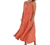 OutFyt Women'S Nightdresses Cotton Linen, Sleepwear Strap Dress Nighties For Women Crew Neck Night Dress Nightshirt Nightgown Summer Loungwear Sleepwear,Orange,5Xl