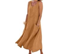 OutFyt Women'S Nightdresses Cotton Linen, Sleepwear Strap Dress Nighties For Women Crew Neck Night Dress Nightshirt Nightgown Summer Loungwear Sleepwear,Yellow,5Xl