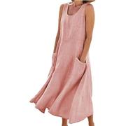 YONGHONGKEJI Women's Nightdresses Cotton Linen Sleepwear Strap Dress Nighties For Women Crew Neck Night Nightshirt Nightgown Summer Loungwear Sleepwear,Pink,Xl