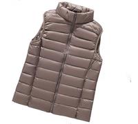 OutFyt Women'S Outwear Quilted Gilet,Lightweight Stand Collar Zip Padded Vest Solid Color Warmer Sleeveless Jacket Outdoor Windproof Gilet Warmer Winter,Khaki,S