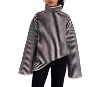 YONGHONGKEJI Women's Turtleneck Pullover Winter Long Sleeve Striped Oversized Knit Sweater Wool Pullover Knit Jumper Winter Turtleneck Sweater Warm Tops Knitwear Black L
