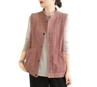OutFyt Women'S Vintage Corduroy Vest, Stand Collar Snap Button Waistcoat Jacket Large Pocket Design Waistcoat Sleeveless Tops Racerback Plus Size,Pink,Xl
