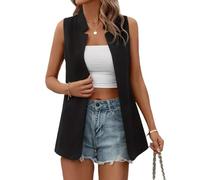 YONGHONGKEJI Women's Waistcoat Sleeveless Cardigan Open Front Blazer Vest Office Lined Waistcoats V Neck Top Summer Light Jacket Vest Tuxedo Suit Waistcoat Black L