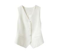 YONGHONGKEJI Womens White Slim Waistcoat Sleeveless Suit Vest, Single Breasted Suit Racerback V Neck Waistcoat Vintage Cardigans Waistcoat Work Office Vest Coat,White,L