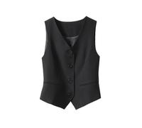 YONGHONGKEJI Womens White Slim Waistcoat Sleeveless Suit Vest, Single Breasted Suit Racerback V Neck Waistcoat Vintage Cardigans Waistcoat Work Office Vest Coat,Black,S