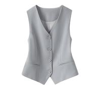 YONGHONGKEJI Womens White Slim Waistcoat Sleeveless Suit Vest, Single Breasted Suit Racerback V Neck Waistcoat Vintage Cardigans Waistcoat Work Office Vest Coat,Gray,S