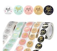 YONGHUO 2500 Pcs Thank You Stickers, 5 Roll Small Business Labels Envelopes, 1 Inch/25mm Round Sealing Sticker Decoration, for Baking Packaging, Gift Labels, Party Bags and Envelope Seals (5 Colors)