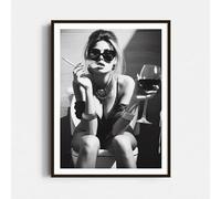 YONGKUIQMK Girl on Toilet Canvas Wall Art Woman on Toilet Smoking and Drinking Wine Black White Print Funny Bathroom Art Retro Wall Decor(30x40cm Unframed)