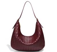YONGLEE ARTEE Shoulder Handbags Shoulder Bag for Women Totes Woven Vegan Leather Bag Hand Bag Working Lightweight Bags With Zipper, Burgundy